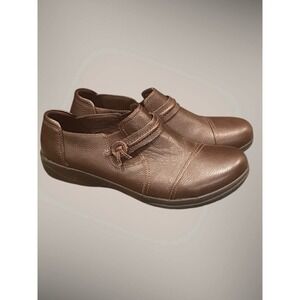 Clarks Cheyn Madi Slip-On Leather Loafers Shoes Dark Brown Women's 10W EUC